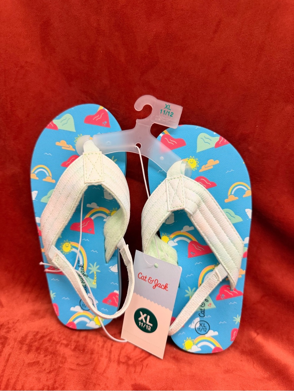 Cat & Jack Kids' Blue Rainbow Flip Flops with White Straps